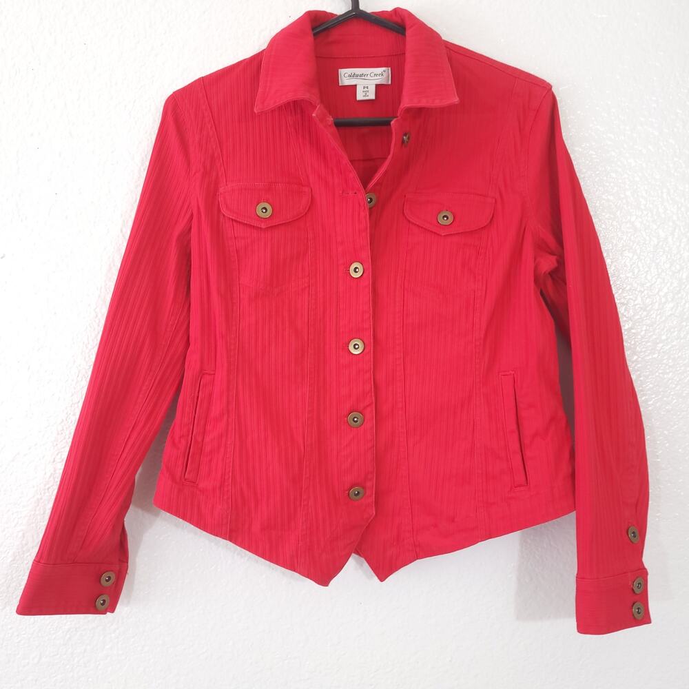 Coldwater Creek short cropped Jacket Womens Petite 4 Red Casual Button Up Pocket